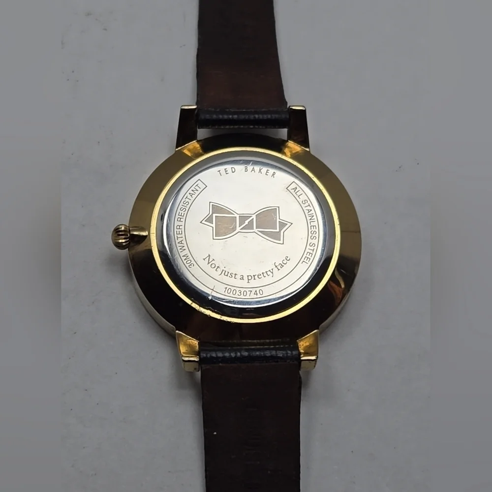 Ted Baker Kate Women's Watch Pink Date Dial Black Leather Band New Battery